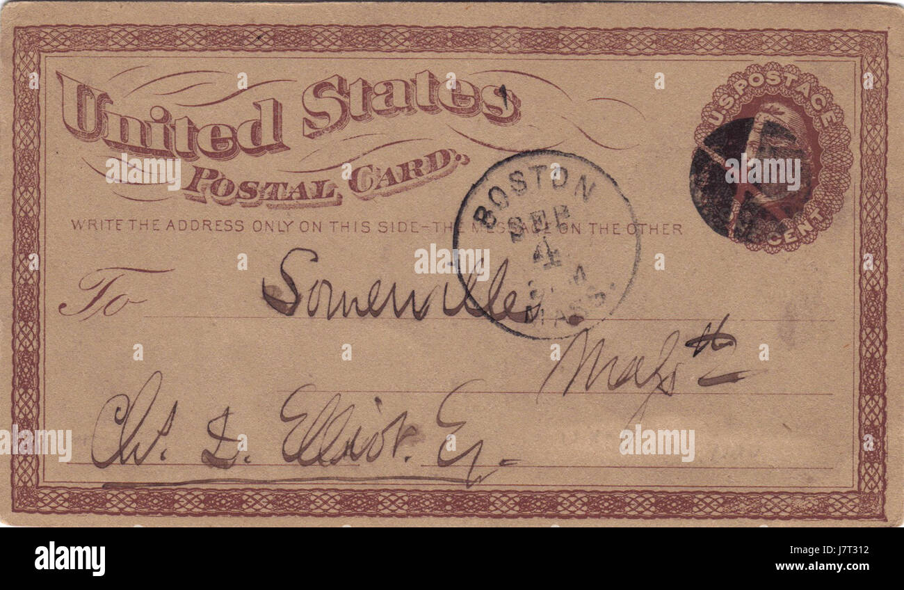 1873 0904 JWT CharlesDElliot Postkarte 1 Stockfoto