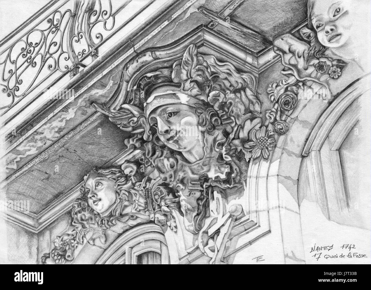 17 Quai de la Fosse 1742 bezieht sich auf eine Adresse in Nantes, Frankreich, die für ihre historische Bedeutung und ihre Seeverbindungen im 18. Jahrhundert bekannt ist. Stockfoto