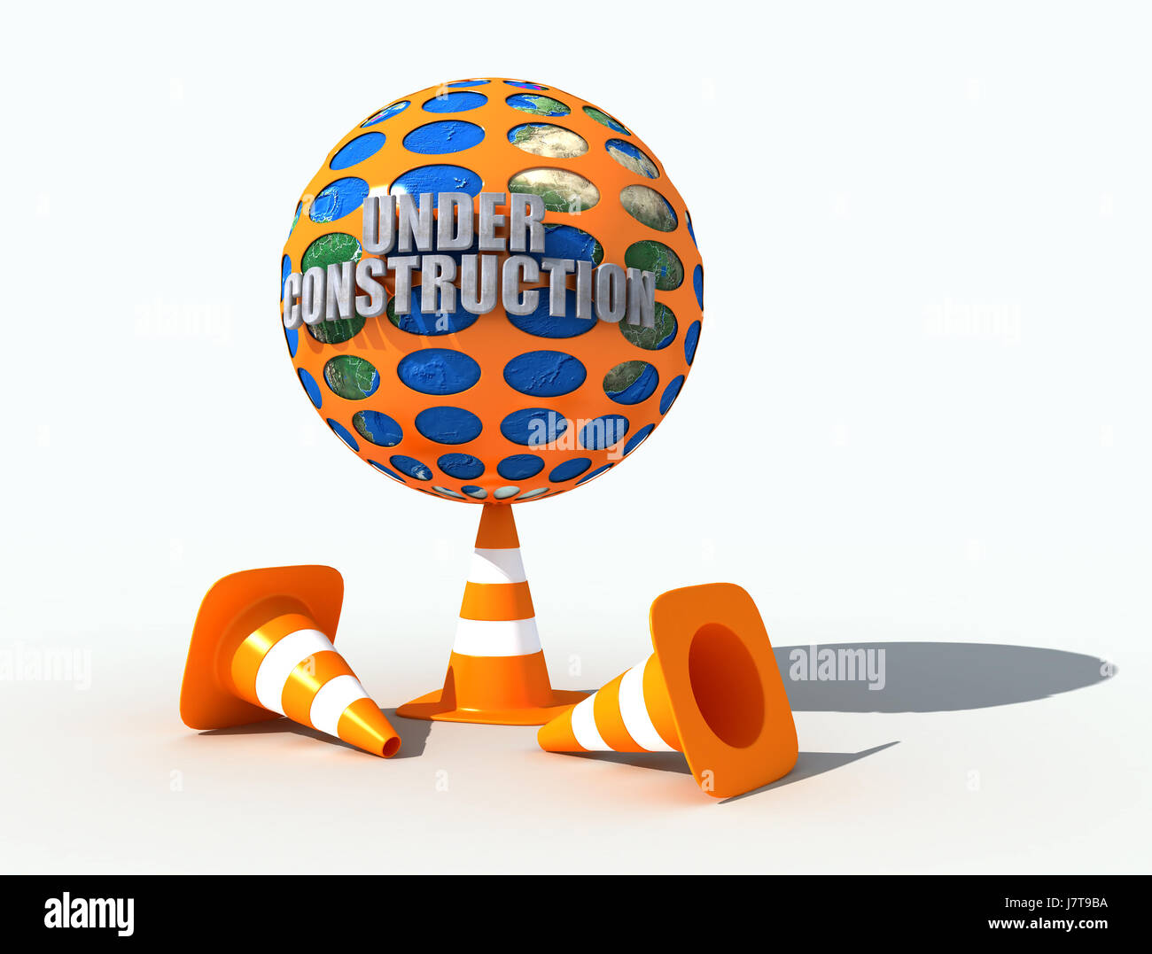 isolierte Arbeit Fabrik im Kegel Globus Planet Erde Welt Logo Bau Stockfoto