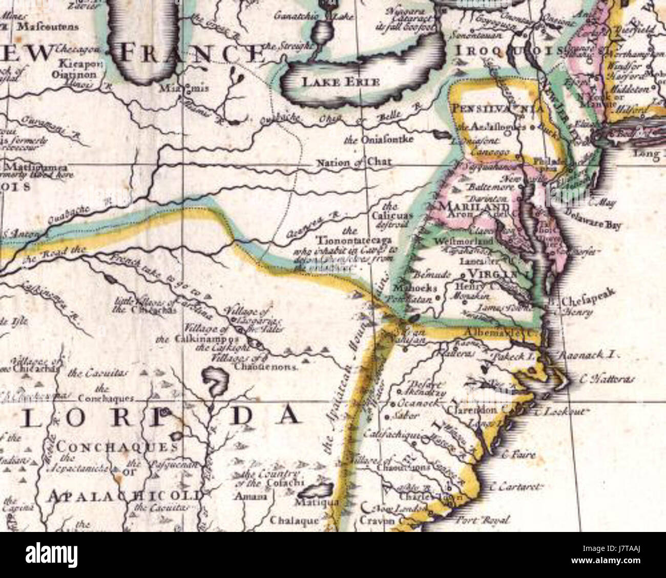 Carte Nouvelle France et 13 Kolonien En 1710 Stockfoto