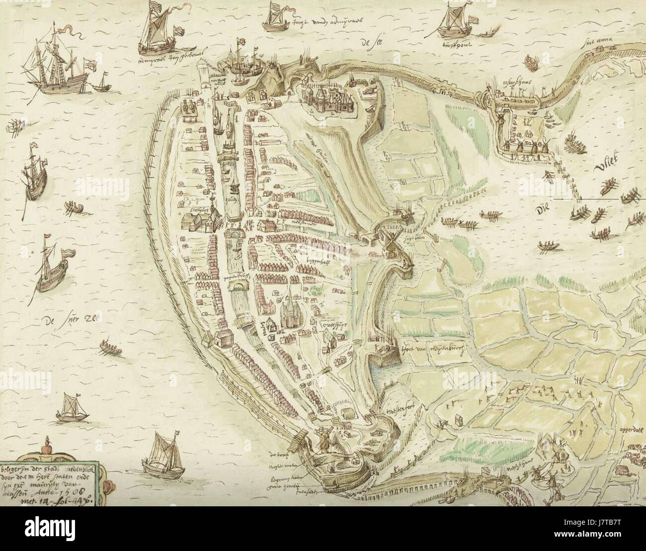 Das Jahr 1588 bezieht sich auf eine Veranstaltung in Medemblik, einer Stadt in den Niederlanden, die mit der Familie Sonoy in Verbindung steht. Sie ist in der niederländischen Geschichte von Bedeutung, insbesondere während des Achtzigjährigen Krieges gegen Spanien. Stockfoto