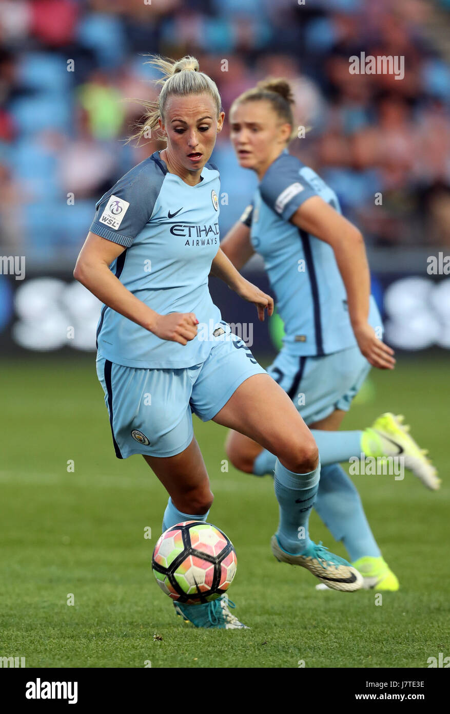 Manchester City Frauen Toni Duggan während der FA Women Super League Herbststaffel Match im Stadion Academy, Manchester. PRESSEVERBAND Foto. Bild Datum: Donnerstag, 25. Mai 2017. Vgl. PA Geschichte Fußball Manchester City Frauen. Bildnachweis sollte lauten: Martin Rickett/PA Wire. Einschränkungen: EDITORIAL verwenden nur keine unbefugten Audio, Video, Daten, Spielpläne, Verbandsliga/Logos oder "live"-Dienste. Im Spiel Onlinenutzung beschränkt auf 75 Bilder, keine video Emulation. Keine Verwendung in Wetten, Spiele oder Vereinsspieler/Liga/Einzelpublikationen. Stockfoto