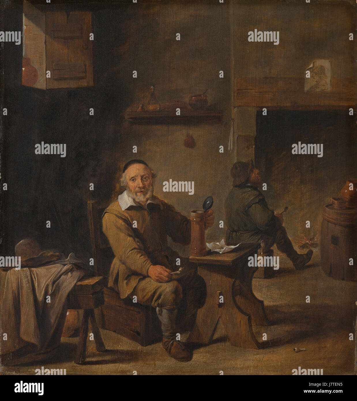 David Teniers das Gemälde „de Oude Biertrinker“ (der Alte Biertrinker) des Youngerâ spiegelt die niederländische Genre-Kunst des 17. Jahrhunderts wider und zeigt das alltägliche Leben und soziale Szenen, die typisch für diese Zeit sind. Stockfoto David Teniers das Gemälde „de Oude Biertrinker“ (der Alte Biertrinker) des Youngerâ spiegelt die niederländische Genre-Kunst des 17. Jahrhunderts wider und zeigt das alltägliche Leben und soziale Szenen, die typisch für diese Zeit sind. Stockfoto