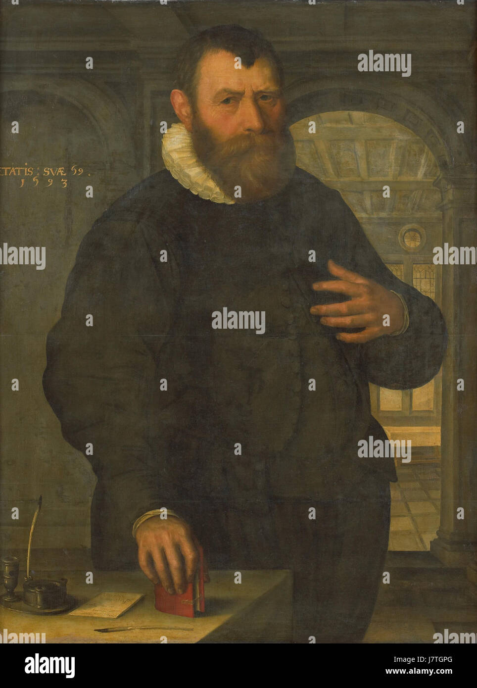 Bartholomeus van der Wiere war im späten 16. Jahrhundert eine bemerkenswerte Persönlichkeit in Amsterdam und diente 1578 als Pensionaris (Regierungsbeamter). Dieses Werk wird im Rijksmuseum gehalten und repräsentiert den historischen Kontext Amsterdams zu dieser Zeit. Stockfoto