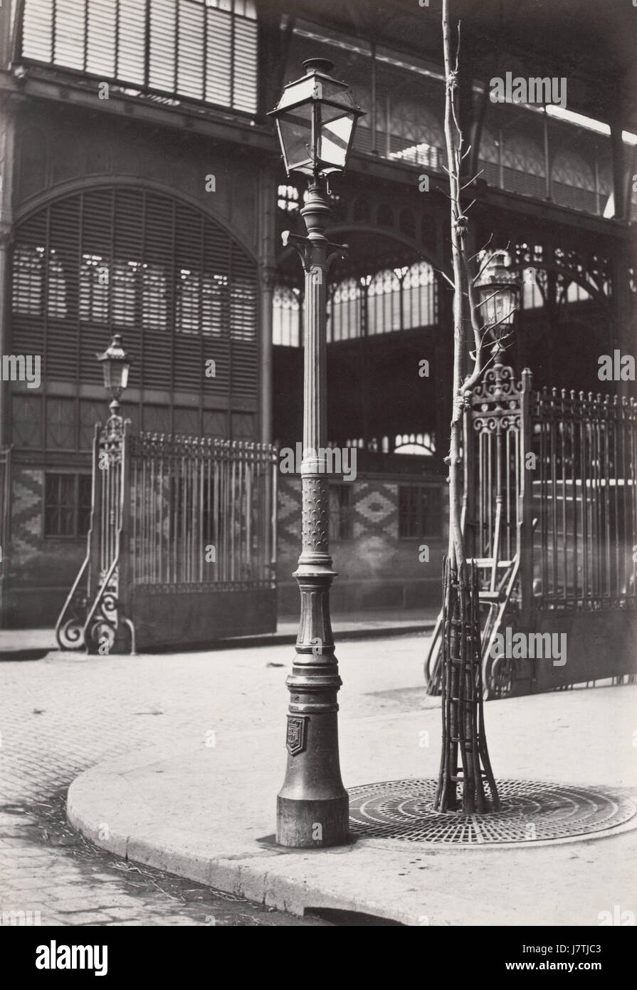 Charles Marvilleâ’ Fotografie aus dem Jahr 1878, „Halles centrales 1“, zeigt die Architektur und die städtische Landschaft von Paris, insbesondere die zentralen Markthallen. Dieses historische Foto erfasst den Übergang der Pariser Architektur im späten 19. Jahrhundert. Stockfoto
