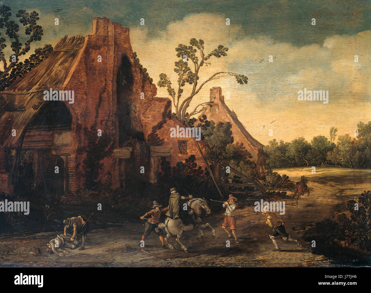 *De Overval* (der Raub) ist ein Gemälde oder eine historische Darstellung im Rijksmuseum. Es zeigt eine dramatische Szene des Diebstahls, möglicherweise mit sozialen oder politischen Kommentaren, die die Kunstfertigkeit seines Schöpfers zeigt. Stockfoto