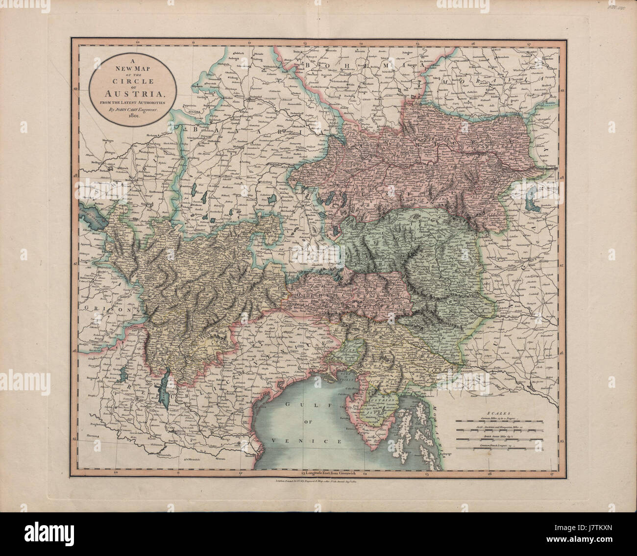 Eine neue Karte des Kreises der Österreich 1801 Stockfoto
