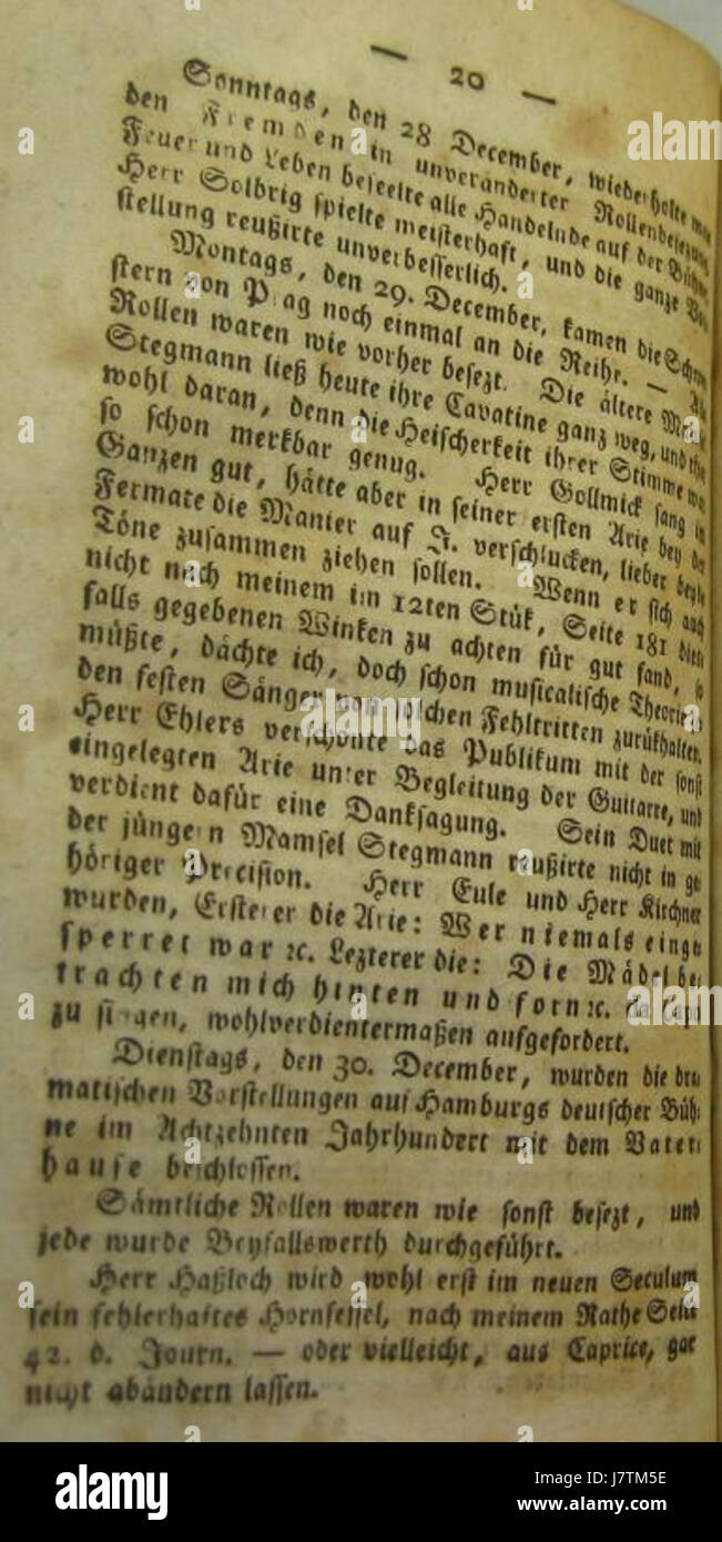 Anhang Zum Raisonirenden Journal Vom Deutschen Theater Zu Hamburg (Auf Okt Nov Dez 1800) Seite 20 Stockfoto