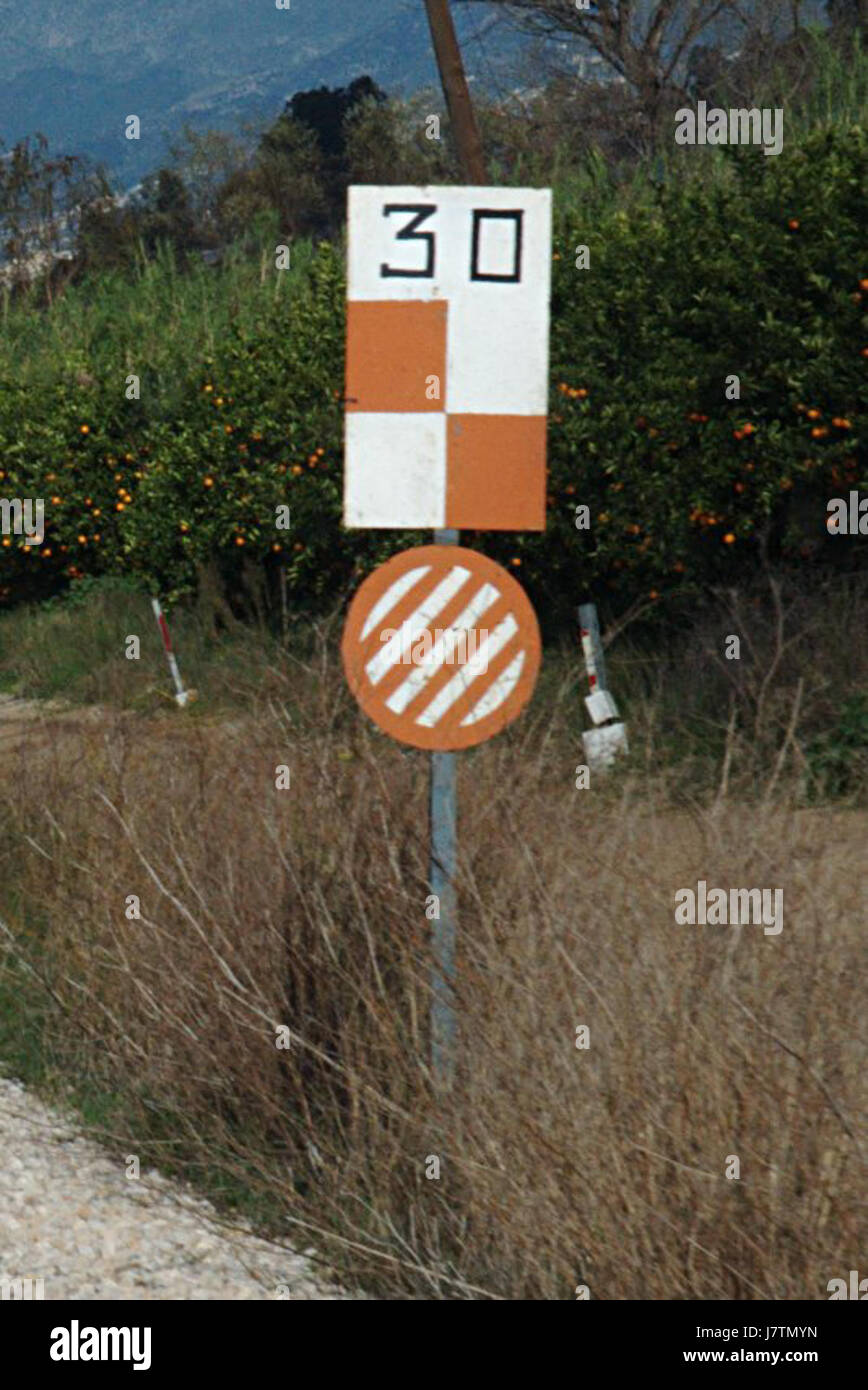 20100102 Myloi Station und Geschwindigkeit Beschränkung Warnung Stockfoto