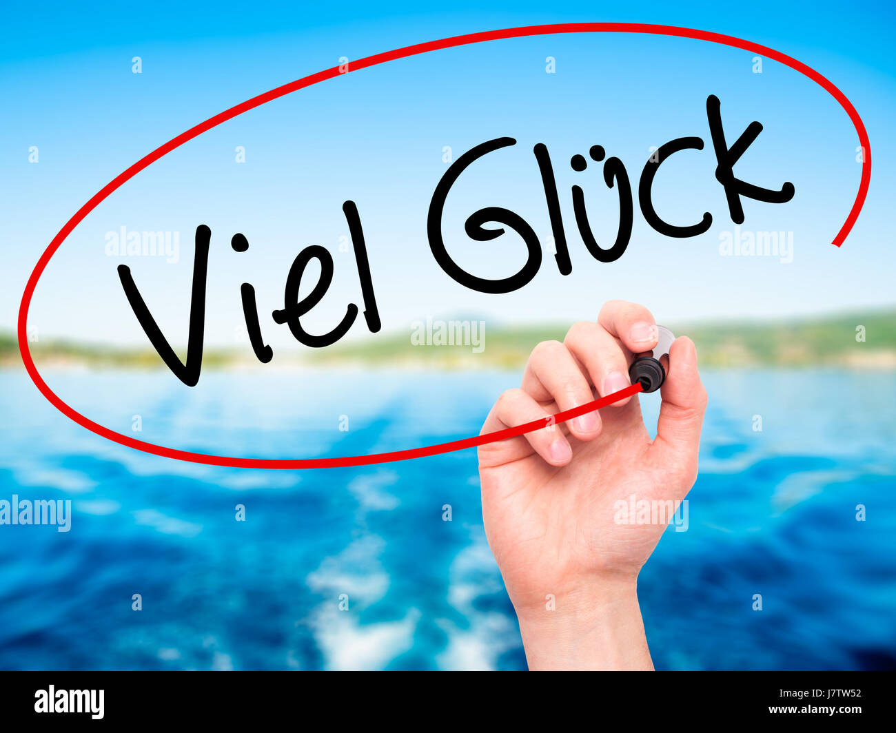 Mann Handschrift Viel Gluck (Good Luck in deutscher Sprache) mit