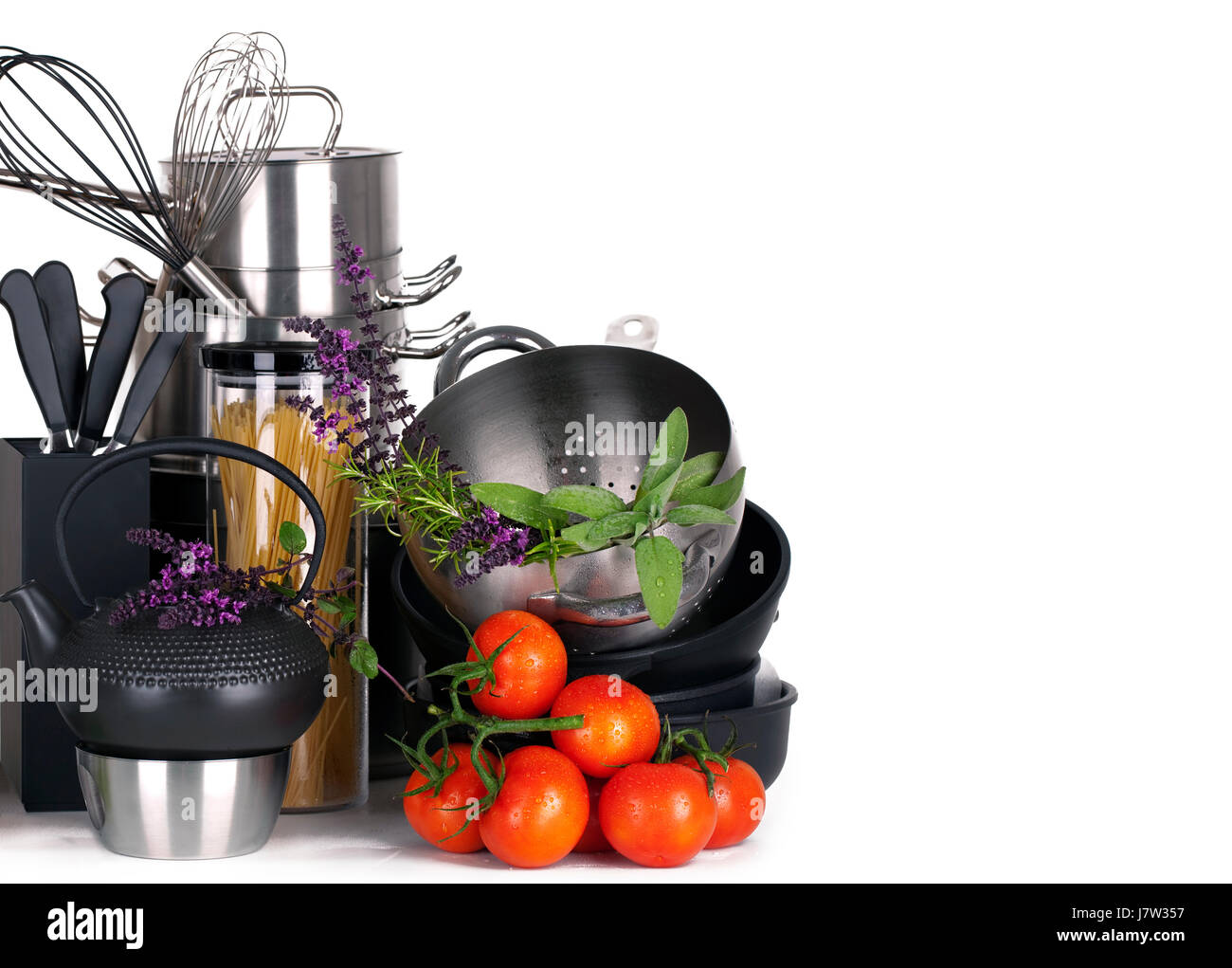 Kochen-Köche kochen Kochtopf Ausrüstung Gemüse Pfanne Pfanne Kochen Köche Stockfoto