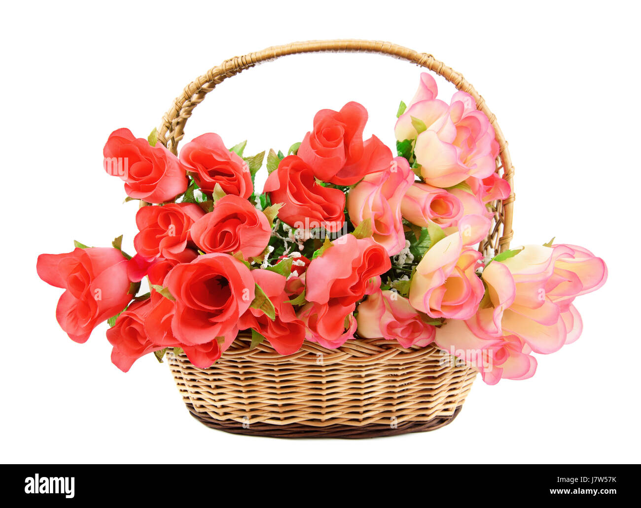 Korb mit bunten Kunstblumen Stockfoto