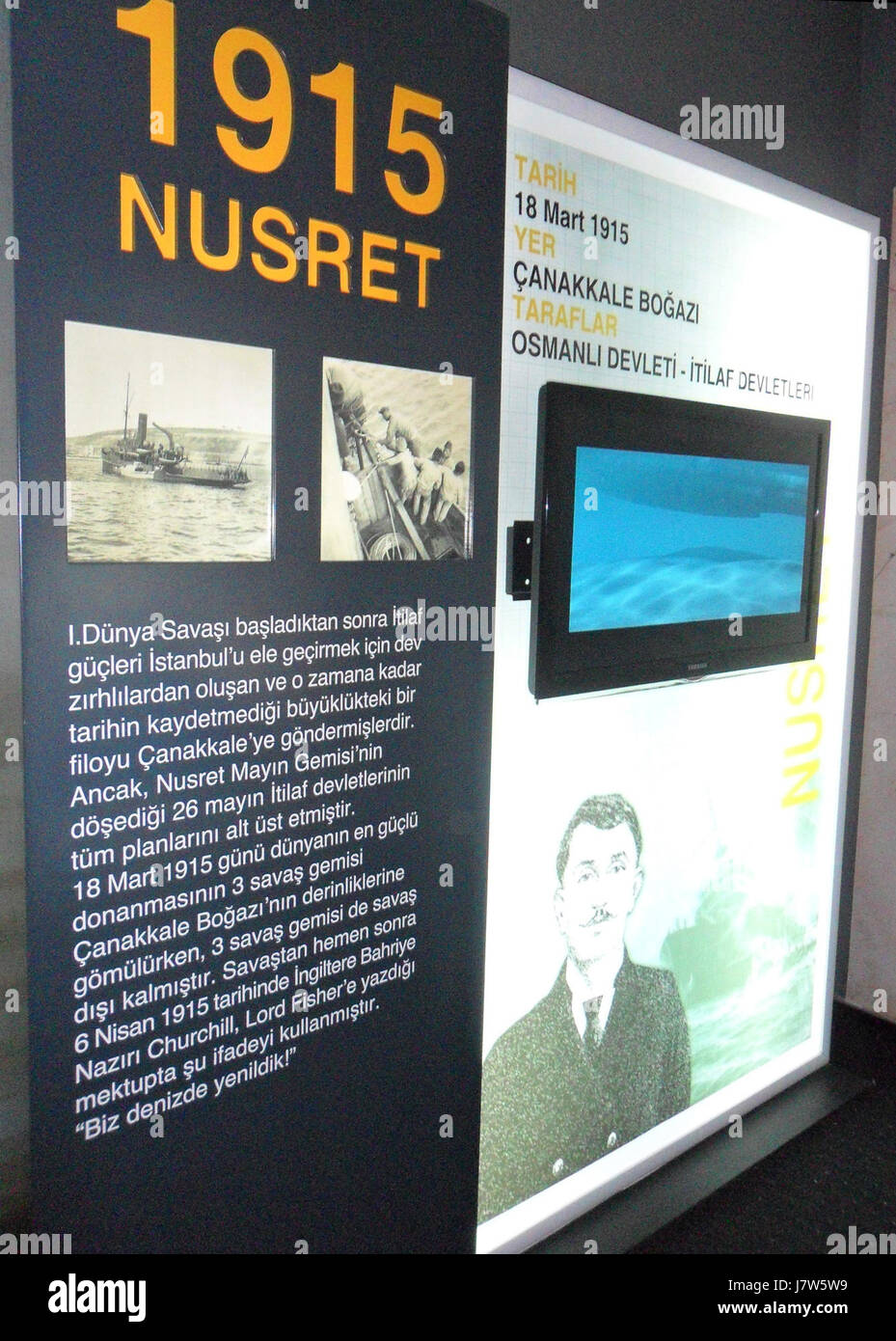 Die Nusret 1915 war ein türkisches Marineminenschiff, das während des Ersten Weltkriegs eingesetzt wurde. Sie spielte eine wichtige Rolle in der Schlacht von Gallipoli und setzte Minen ein, die dazu beitrugen, die Marinebewegungen der alliierten Streitkräfte zu stören. Stockfoto