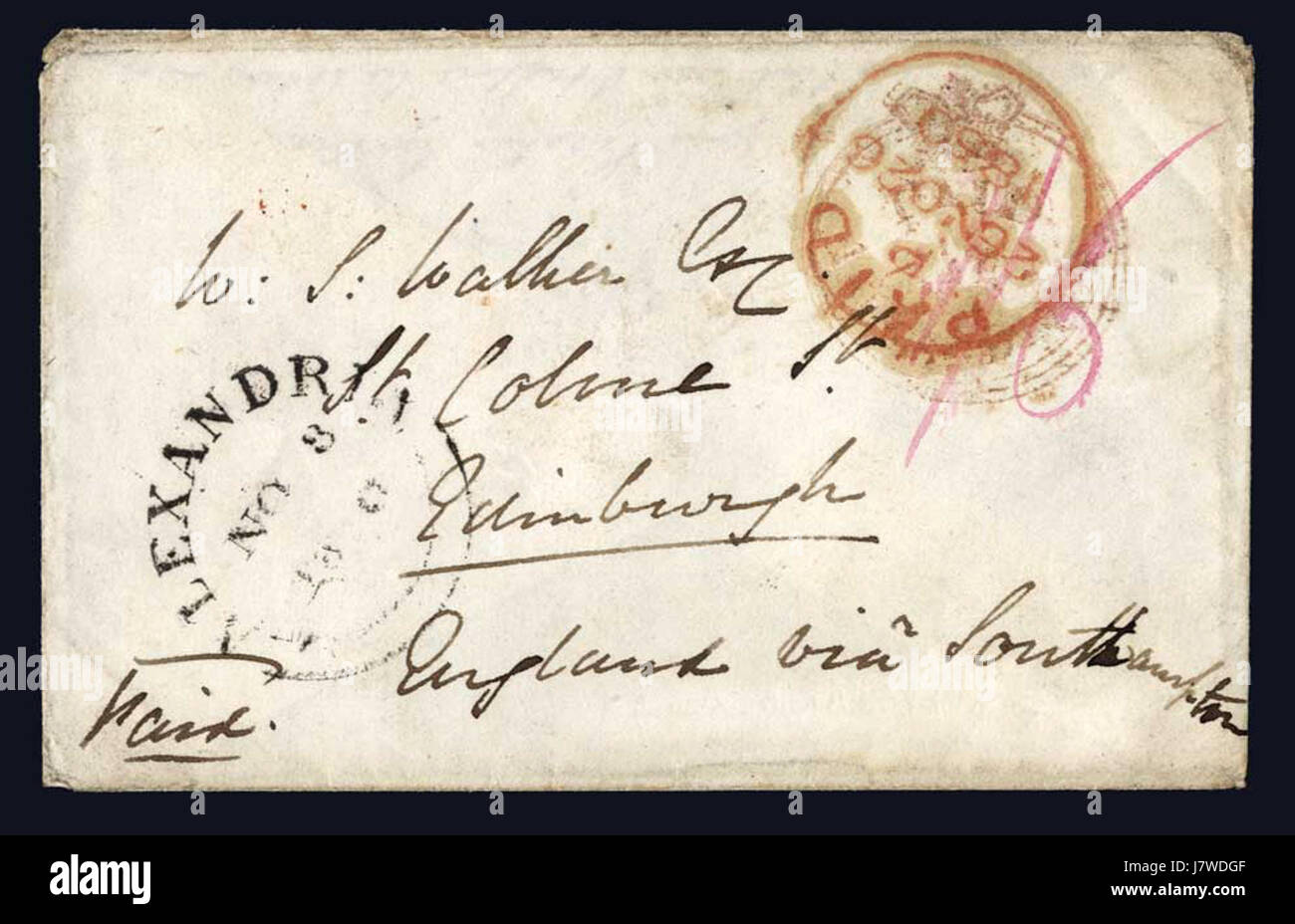 Das britische Postamt in Alexandria, das 1850 erbaut wurde, war eine zentrale Einrichtung für Postdienste, die Ägypten im 19. Jahrhundert mit internationalen Kommunikationsnetzen verband. Stockfoto