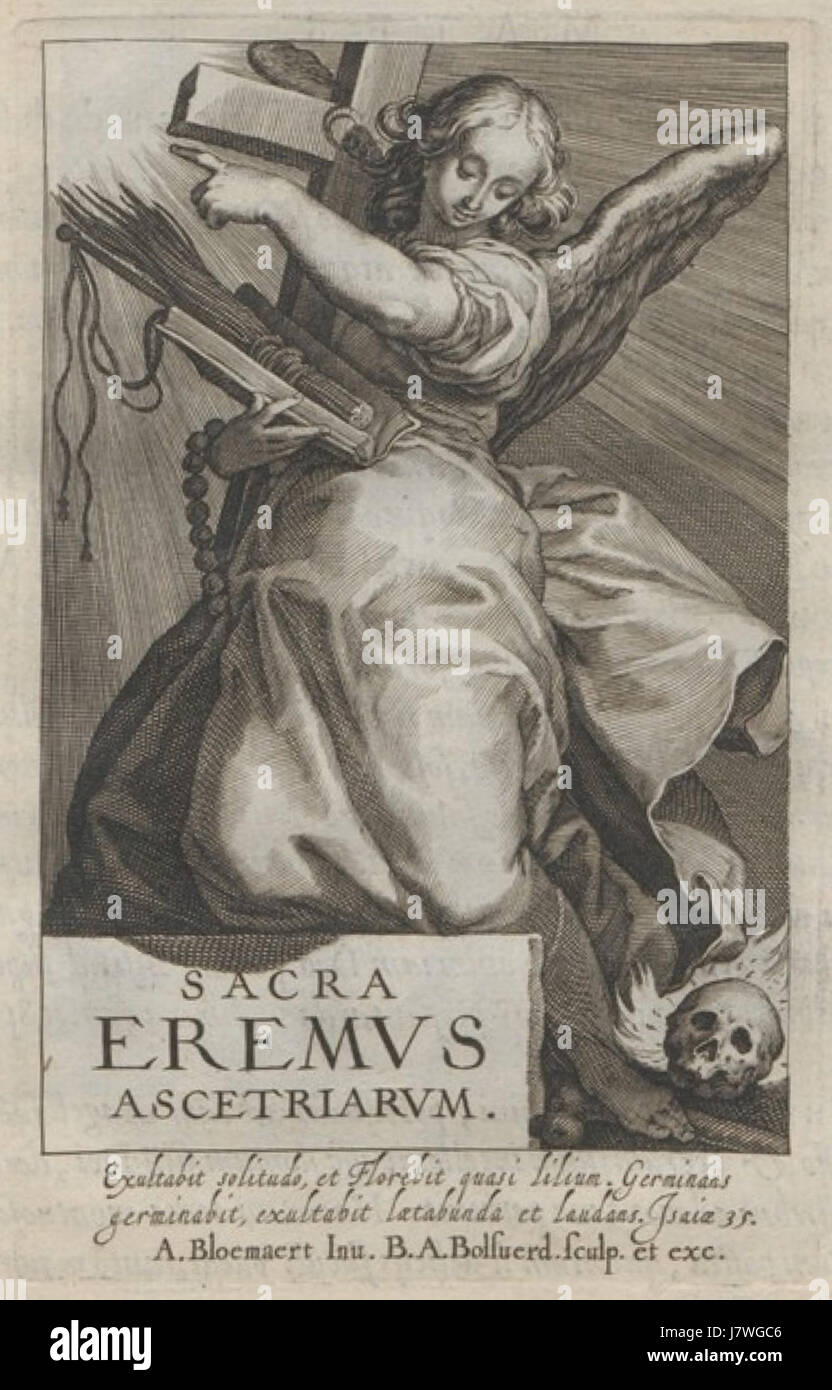 Dieses 1619 von Abraham Bloemaert veröffentlichte Werk mit dem Titel „Sylva anachoretica aegypti et Palaestinae“ ist eine Darstellung der Wüstenlandschaften Ägyptens und Palästinas. Bloemaerts Gemälde sind bekannt für seine detaillierten Landschaften und zeigen das weite, karge Gelände und die spirituelle Bedeutung dieser Regionen. Das Kunstwerk befindet sich in der Sammlung der Radboud-Universität in Nijmegen. Stockfoto