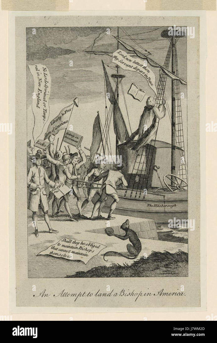 Ein Versuch, einen Bischof in Amerika Cartoon aus politischen Register 1768 landen Stockfoto