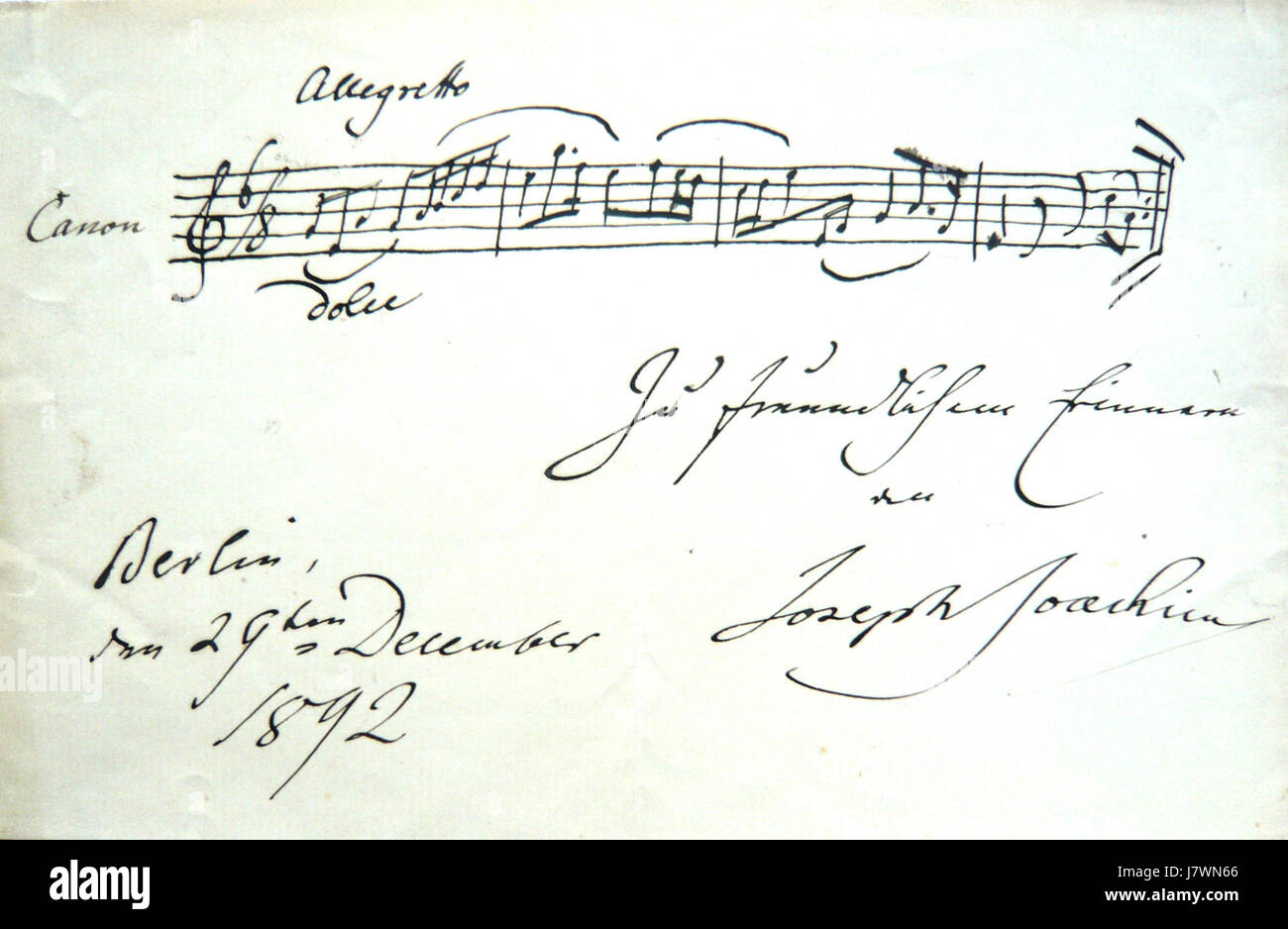 Das „Canon Allegretto“ von Joseph Joachim ist ein Stück klassischer Musik, das seine Meisterschaft als Komponist und Geiger zeigt. Dieses Werk wird für seine technische Präzision und emotionale Tiefe gefeiert. Stockfoto