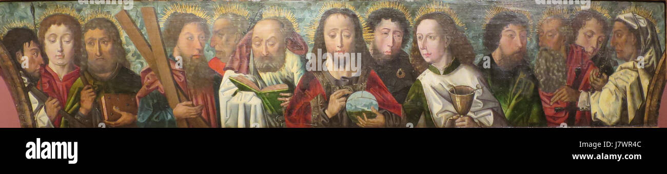 „Christus und die Apostel“ ist ein Gemälde aus der Zeit um 1500, das eine religiöse Szene mit Christus und seinen Aposteln darstellt. Es ist Teil der Sammlung des Cincinnati Art Museum und bietet Einblicke in die religiöse Kunst der Renaissance. Stockfoto