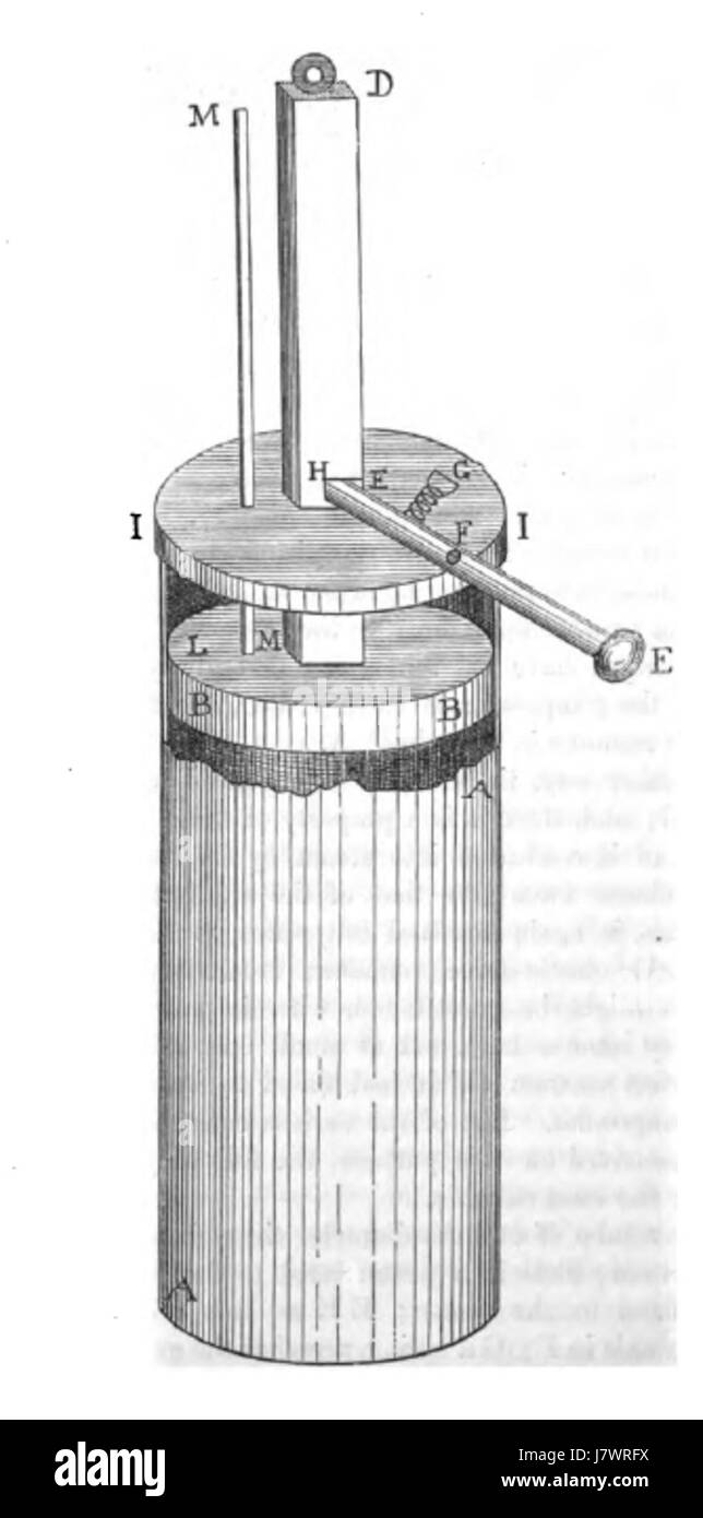 Die Denis Papin Engine bezieht sich auf eine frühe Dampfmaschine, die von Denis Papin erfunden wurde und eine Schlüsselentwicklung in der Geschichte der Dampfkraft war und zur Entwicklung von Industriemaschinen und -Technik beitrug. Stockfoto