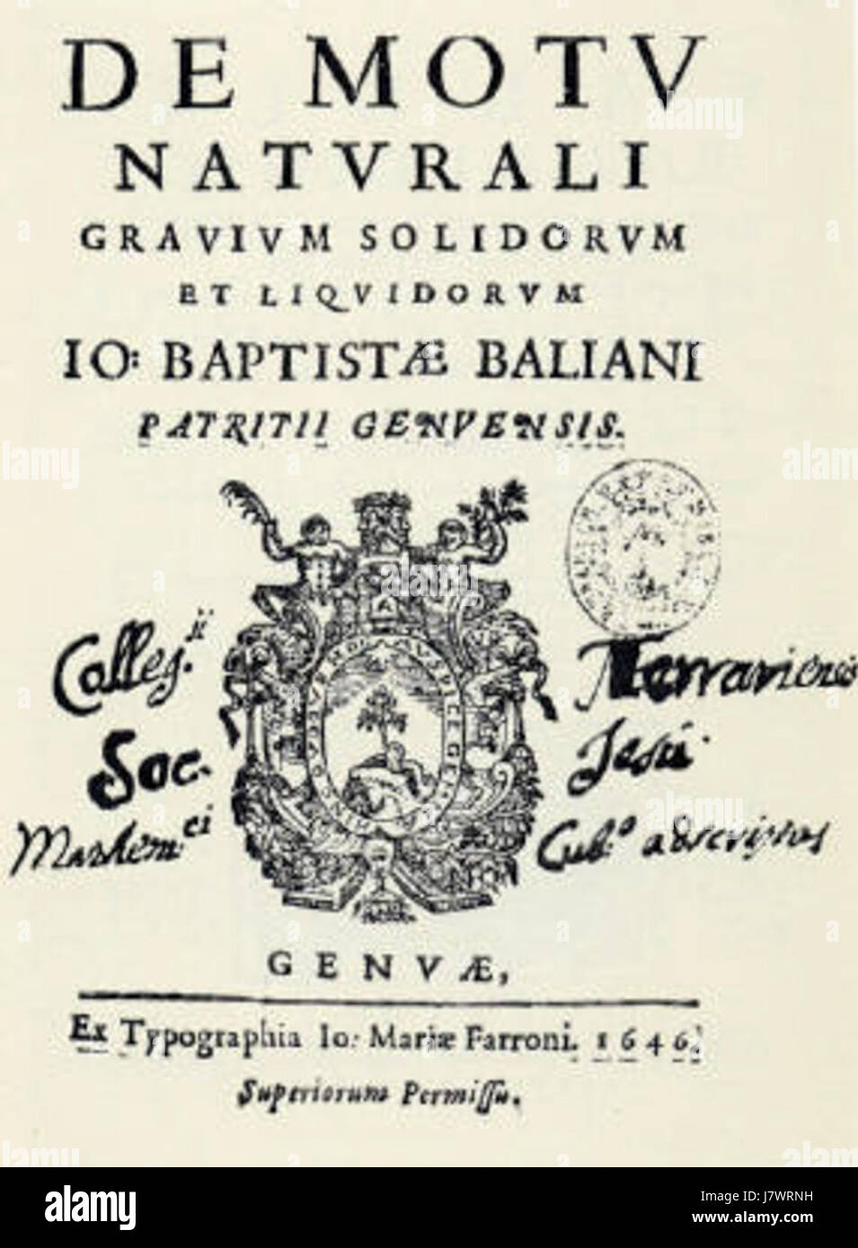 De Motu Naturali Gravium Solidorum et Liquidorum Stockfoto