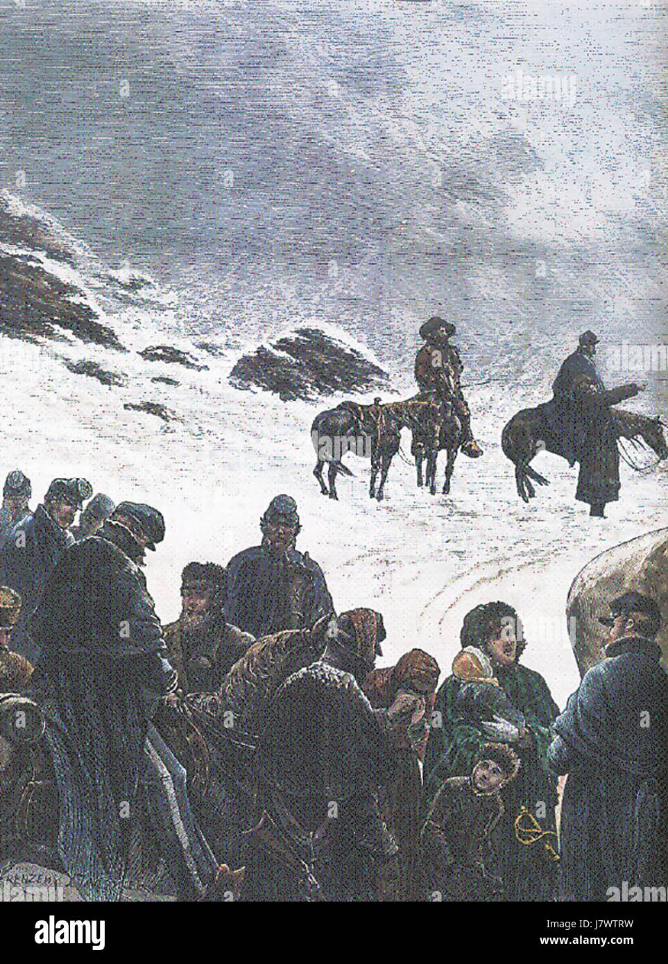 "Vertrieben; Auf der Flucht vor einem indischen Raid "von Jules Tavernier, Holzstich Stockfoto