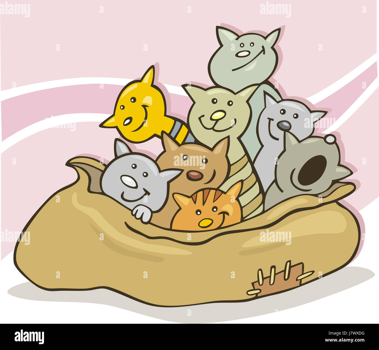Hauskatzen Lustige Cartoon Sack Pussycat Katze Hauskatze Comics Illustrationskunst Stockfotografie Alamy