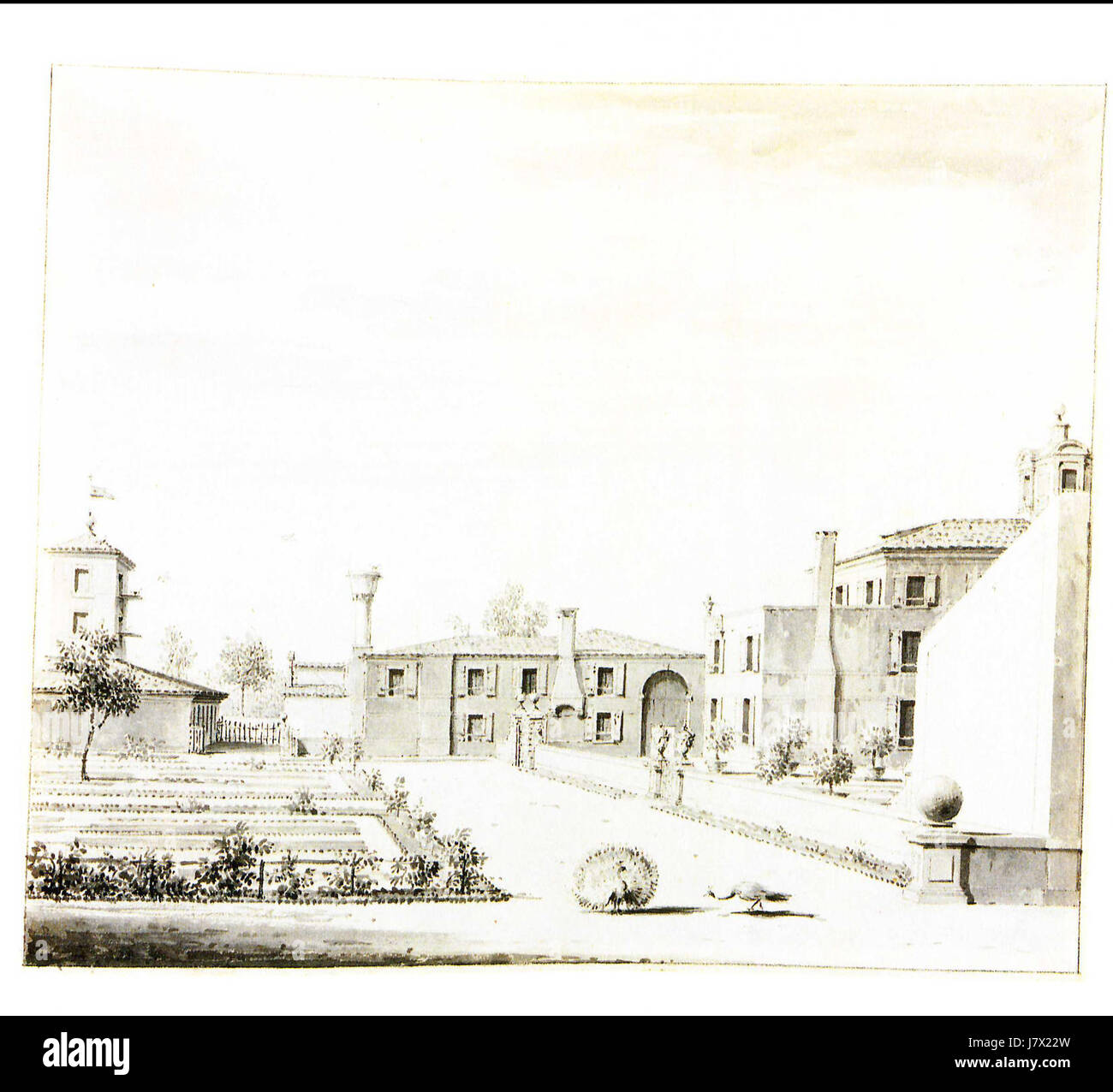 Antonio Visentinis Villa in Mogliano ist ein bedeutendes Beispiel venezianischer Architektur, die die künstlerischen Stile des 18. Jahrhunderts widerspiegelt. Die Villa zeigt Visentinis architektonisches Know-how im Kontext der italienischen Renaissance-Einflüsse. Stockfoto