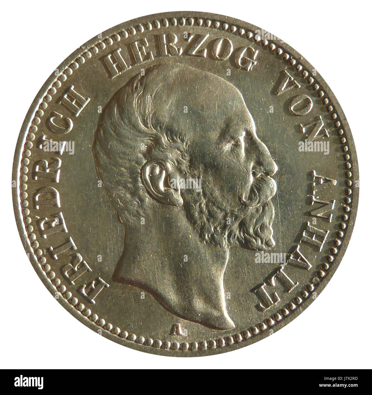 Diese Referenz bezieht sich wahrscheinlich auf eine Münze oder eine Währung aus der Region Anhalt, insbesondere eine 2-Mark-Münze, eine im deutschsprachigen Raum verwendete Währungseinheit. Stockfoto