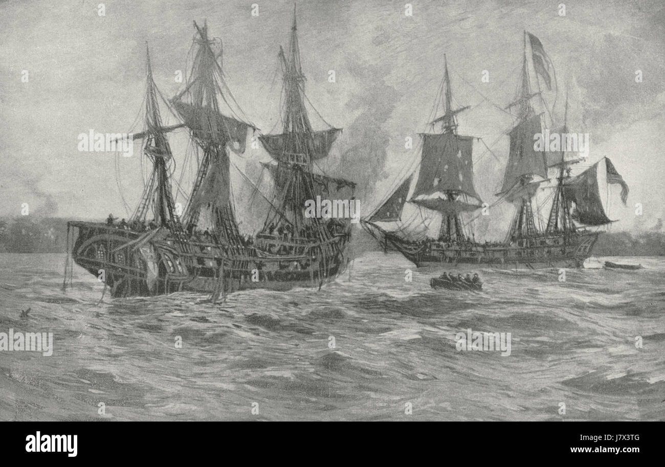 Schlacht von Ranger, Drake, 23. April 1778, während der amerikanischen Revolution Stockfoto