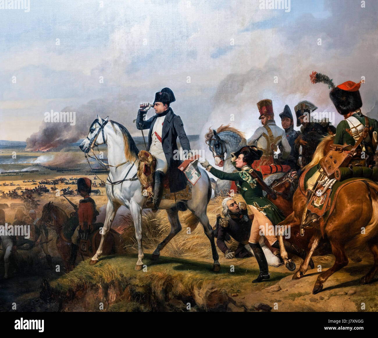 Napoleon Bonaparte in der Schlacht von Wagram am 6. Juli 1809 von Horace Vernet, Öl auf Leinwand, 1836. Stockfoto