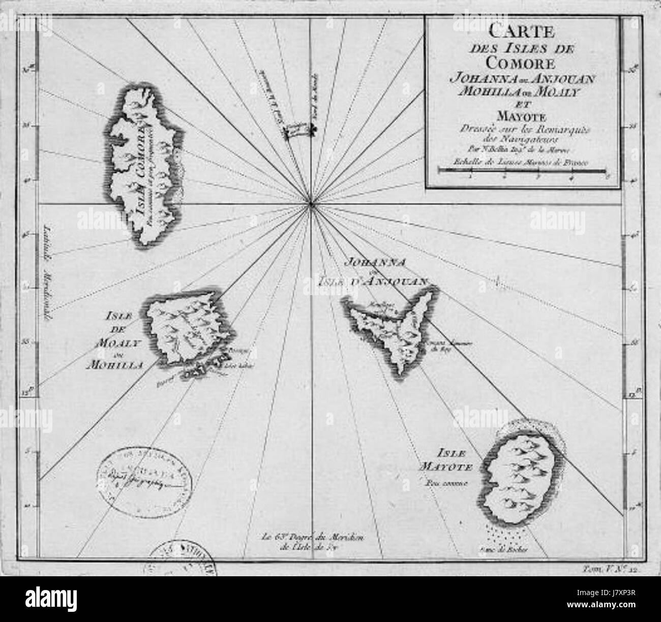 Carte des Comores 1747 Stockfoto