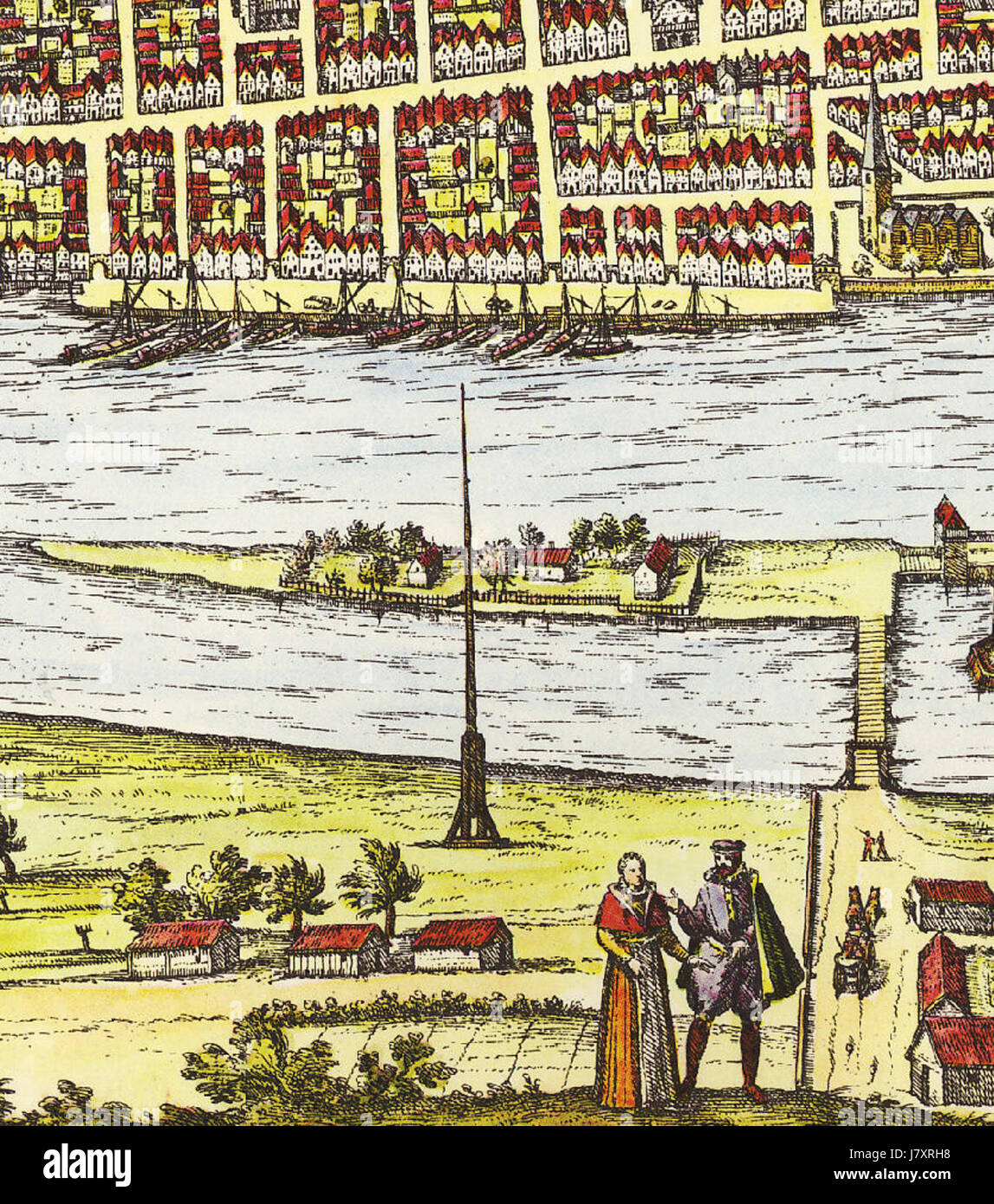 Eine detaillierte Darstellung des Papageienbaums in Bremen, geschaffen von Braun & Hogenberg, zeigt seine Bedeutung in der botanischen Illustration und seine Rolle in der naturgeschichtlichen Dokumentation während der Renaissance. Stockfoto