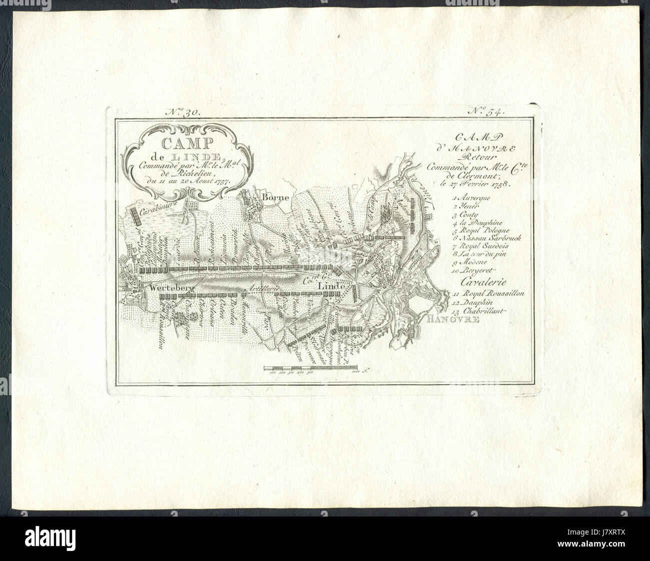 Lager Topographiques De La Campagne de MDCCLVII, de Westphalie. 1757, 08, 11 20 et 1758, 02, 27. Plan Nr. 30 et 54. Linde et Hannover Stockfoto