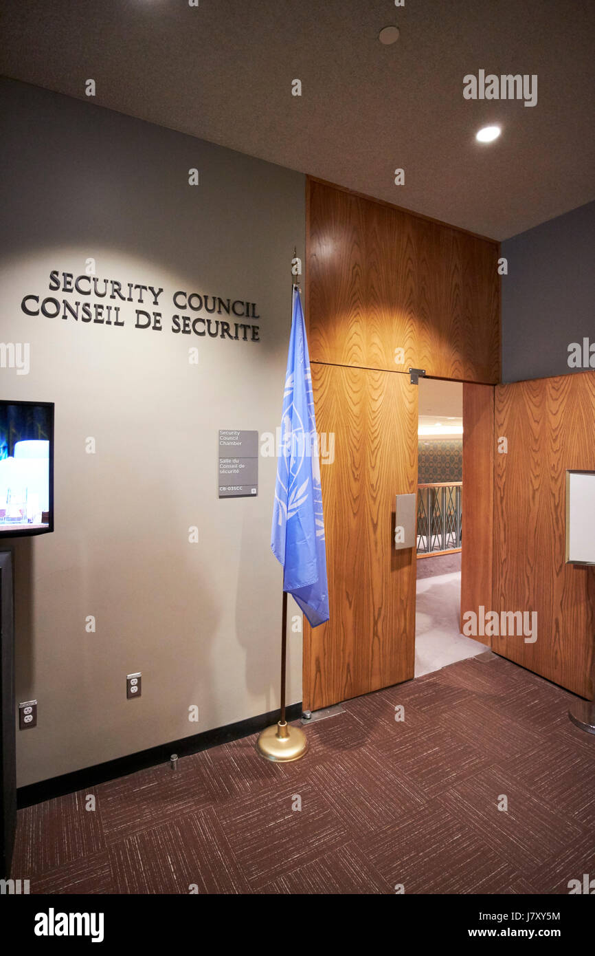 Eingang zum Sicherheitsrat Kammer am Sitz Vereinten Nationen, New York City USA bauen Stockfoto