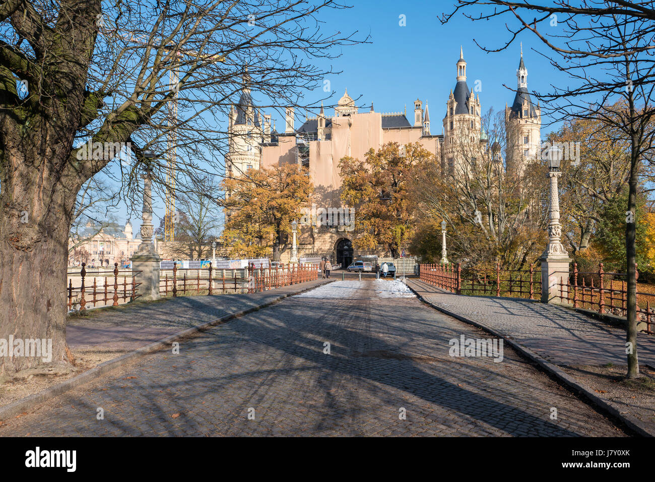 Schweriner Schloss. Es gilt als eines der wichtigsten des romantischen Historismus in Europa Werke und ist ein UNESCO-Welterbe werden bestimmt Stockfoto