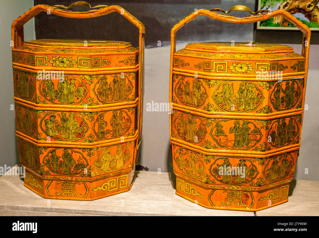 Wenzhou, Zhejiang, China.  Boteli Lackmalerei in immateriellen kulturellen Erbe-Museum. Stockfoto