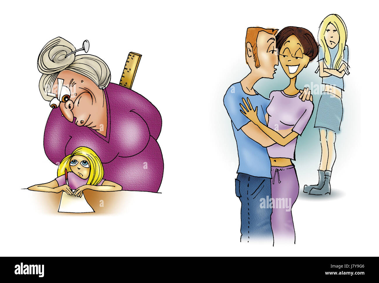 Abbildung raving wütend, wütend irately Cartoon Mädchen Mädchen Lehrer Farbe Kerl Stockfoto