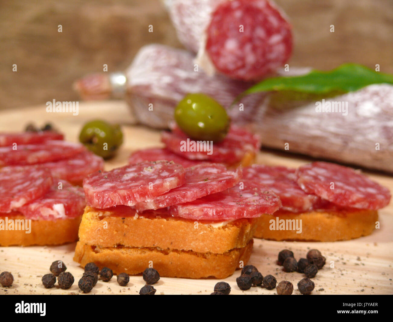 Brot italienische Salami Brot Toscana Tomaten, Tomaten-Landschaft, formatieren Italienisch Stockfoto