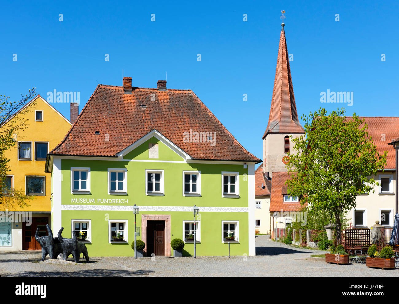 Pre und frühe Geschichte Museum Thalmässing, St.-Marien-Kirche, Marktplatz, Thalmässing, Altmühltal Natur bewahren Stockfoto