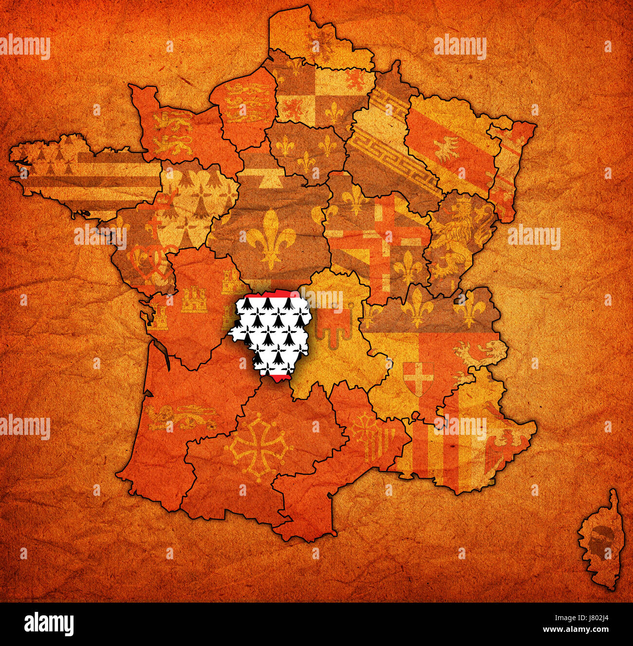 Frankreich Flagge Region Geographie-Abteilung Atlas Karte der politischen Welt Stockfoto