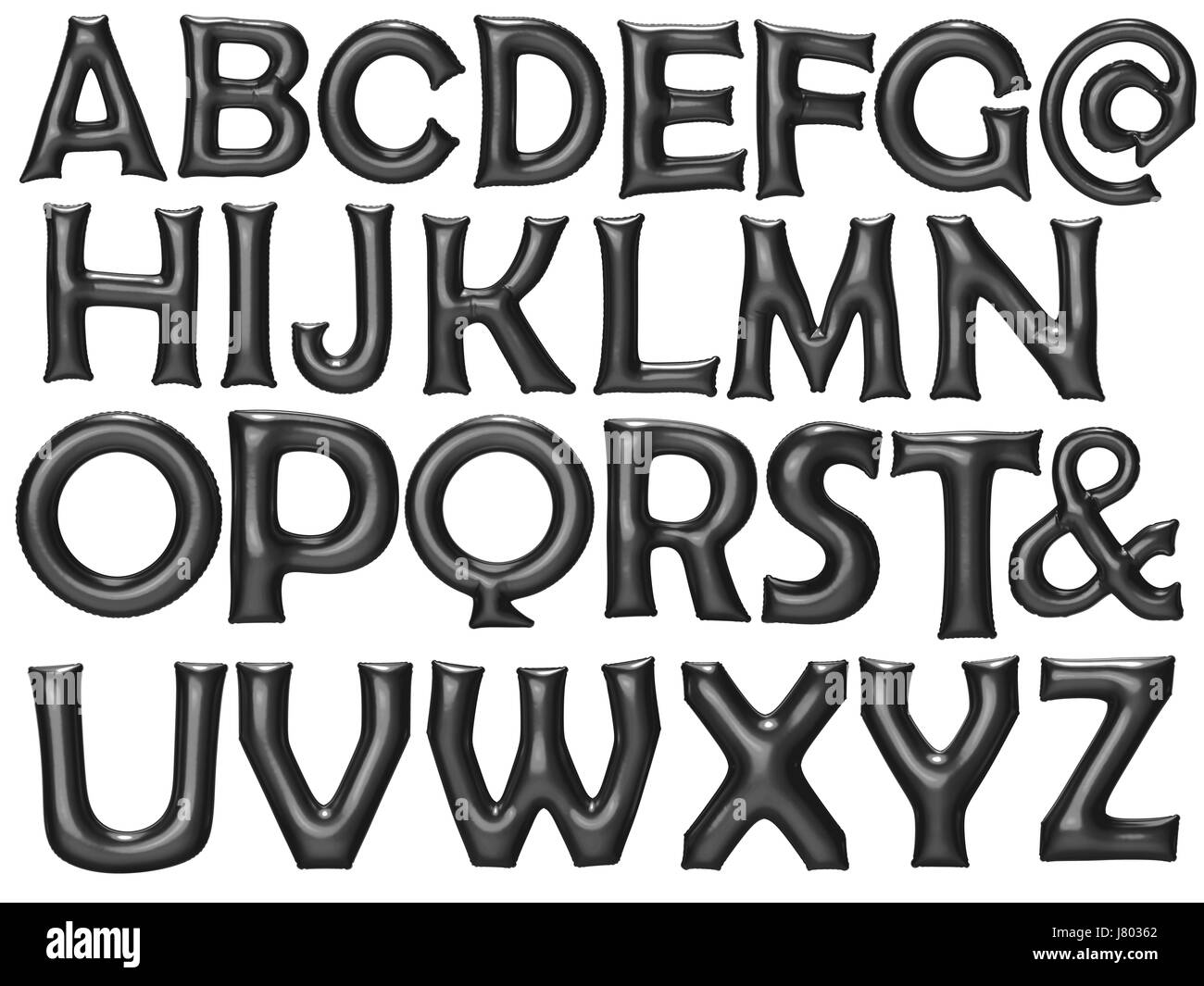 Schwarzen Alphabet Folie Ballon mit Beschneidungspfad festlegen. Stockfoto