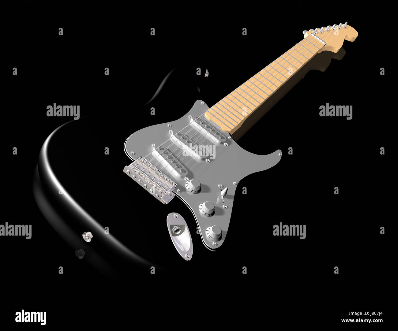 Musik musikalische schwarze dunkelhäutige kohlschwarze tiefschwarze Elektrogitarre jazz Maßnahme Stockfoto