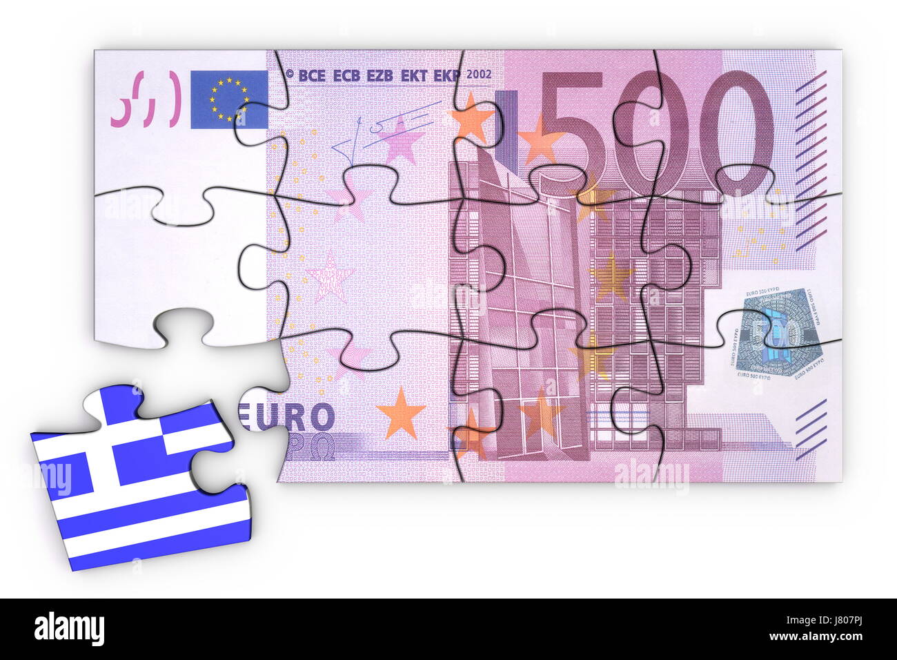 Griechenland Euro griechische Flagge banner Cash kalten bares Geld in Cash Money Puzzle Modell Stockfoto