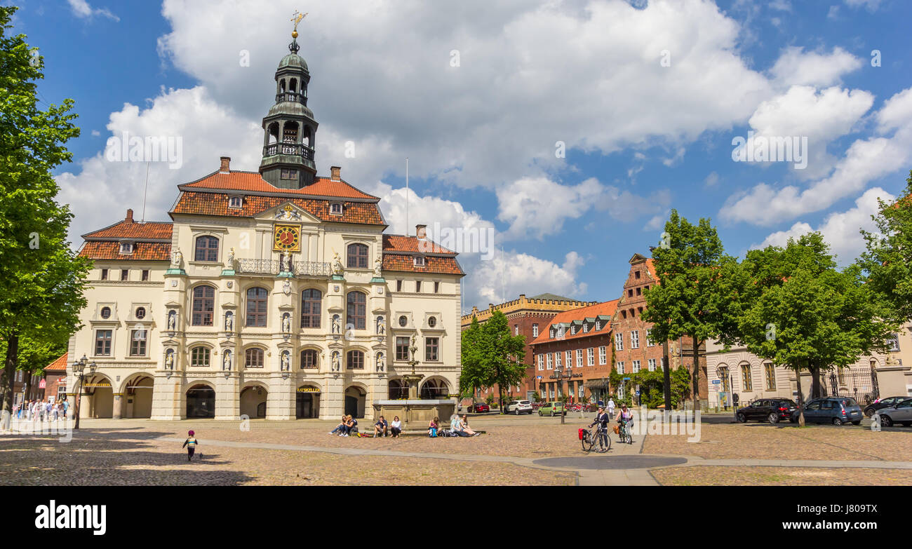 Panorama des historischen Rathauses von Lüneburg, Deutschland Stockfoto