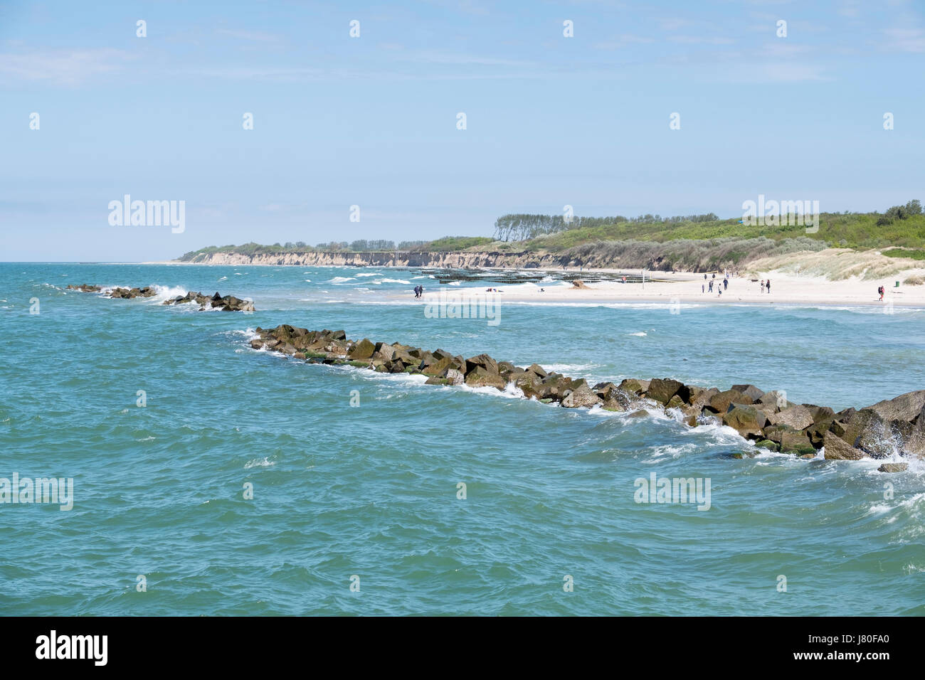 Wustrow Strand mit Mole Felsen, Mecklenburg-Vorpommern, Deutschland Stockfoto
