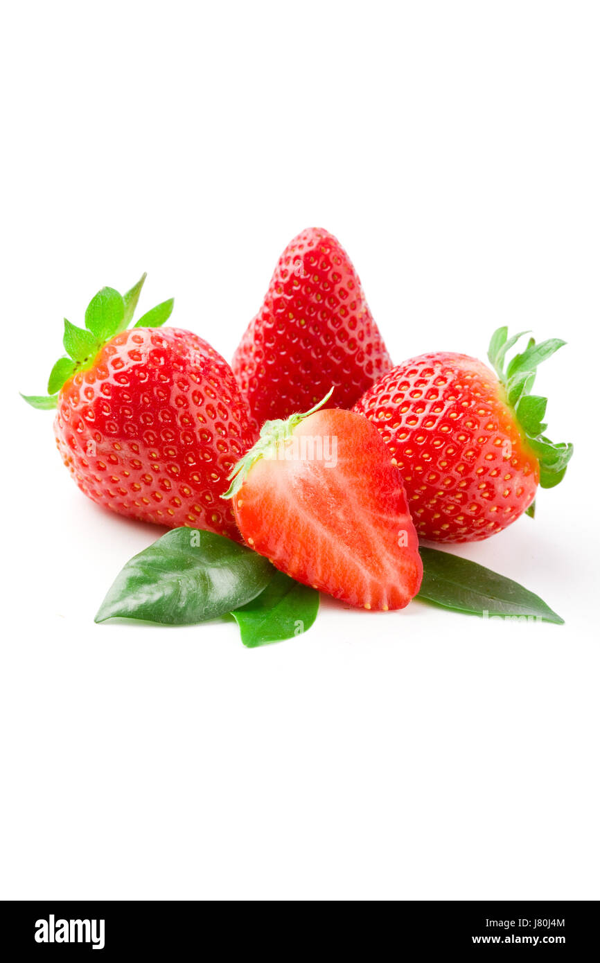 süße Blätter Frucht Erdbeere Beeren Dessert große profuse beträchtliche fruchtbare Stockfoto