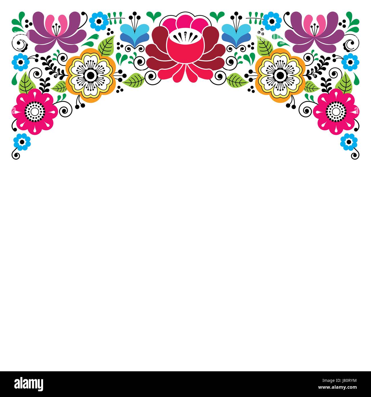 Russische Blumenmuster, bunte Zusammensetzung - Hochzeit Einladung, Grußkarte Stock Vektor