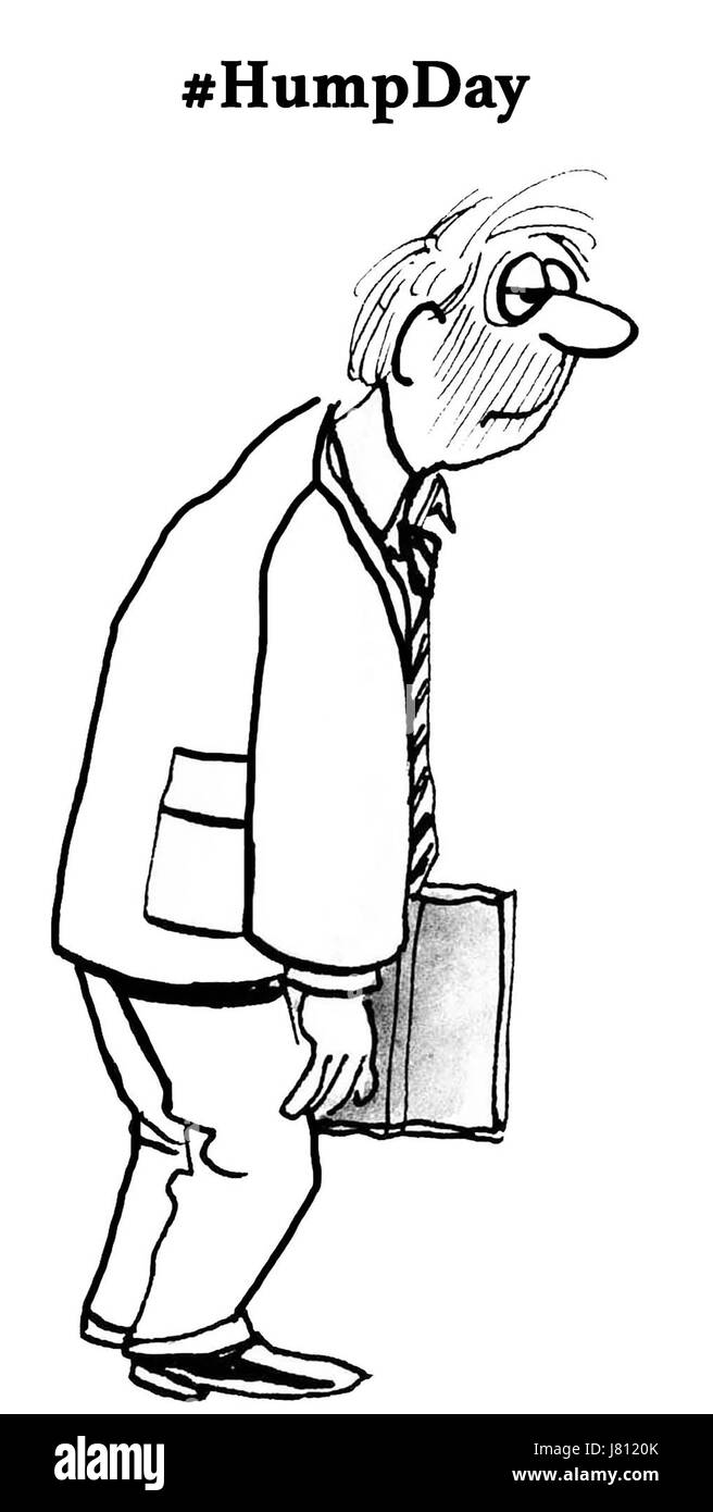 Geschäft Cartoon Darstellung einen müden Geschäftsmann auf "#HumpDay". Stockfoto