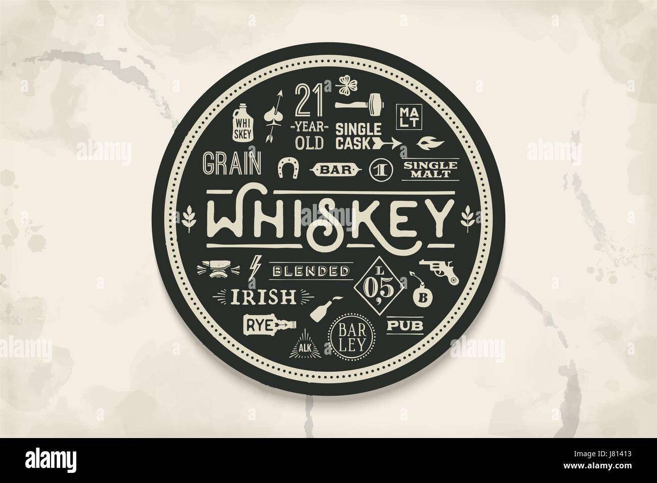 Untersetzer für Whiskey und Alkohol trinken Stock Vektor