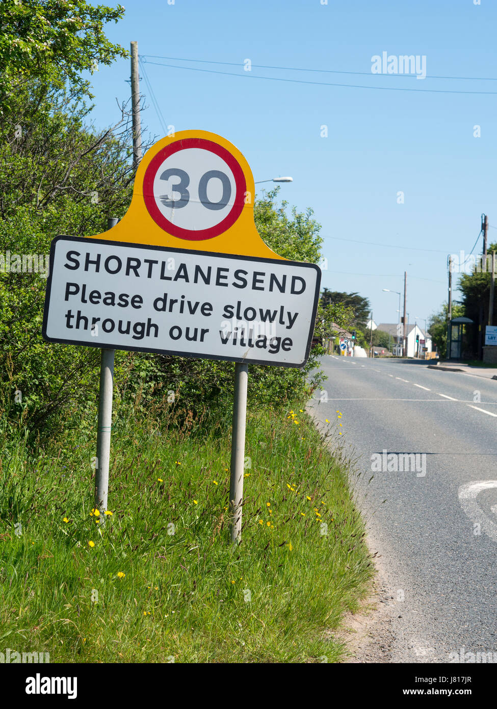 Shortlanesend Dorf Eingang Roadsign, Cornwall England UK Stockfoto